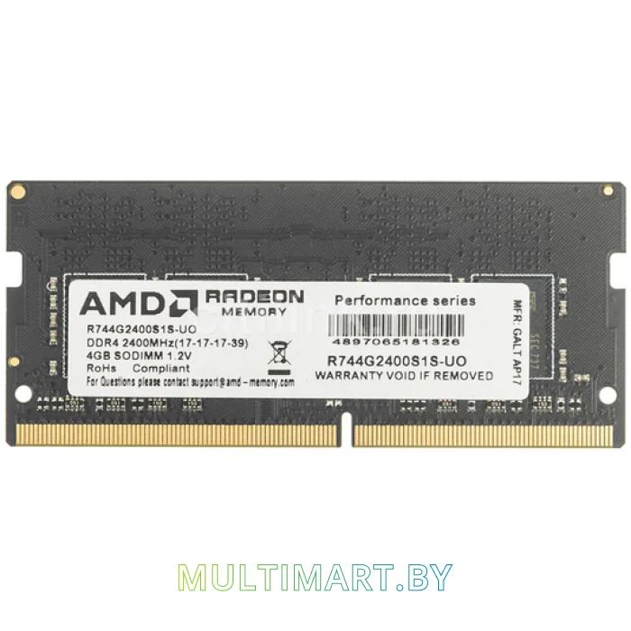 Оперативная память AMD 4GB DDR4 SODIMM PC4-19200 (R744G2400S1S-UO)